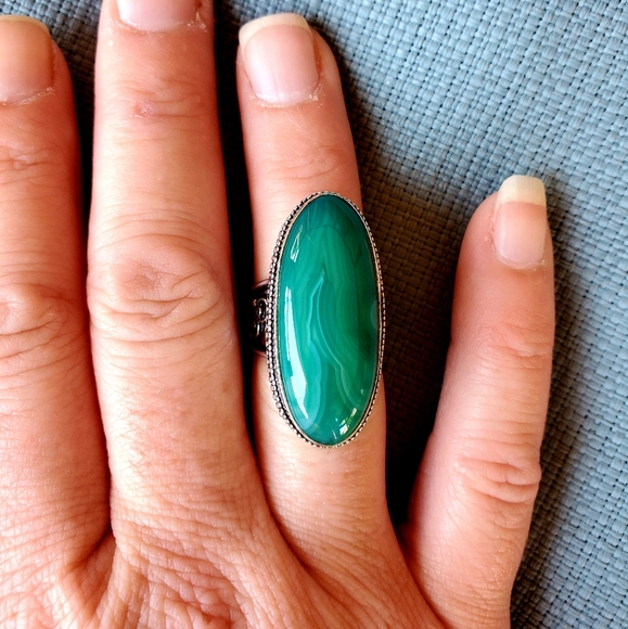 New Oversized Botswana Agate 925 Silver Ring. - Picture 8 of 11
